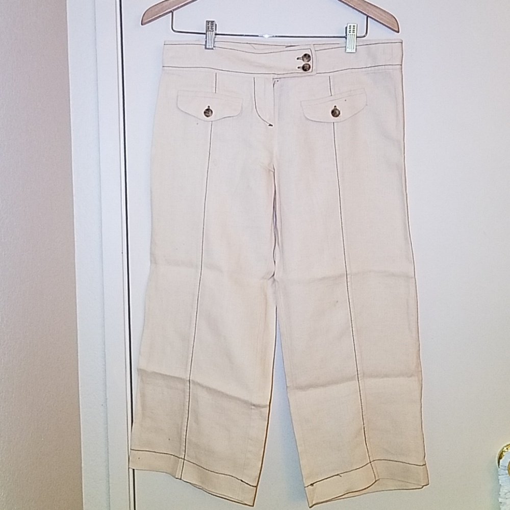 Beige Cropped Linen Pants